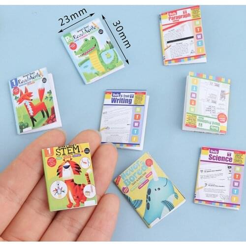 New Hot!4Pcs 1:12 Dollhouse Miniature Cartoon English Exercise Books Paper Notebook Doll House Decor