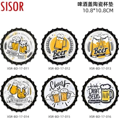 6 PCS Creative beer cover water absorbing ceramic cup pad cross border ceramic cup support ceramic cork insulation pad tableware