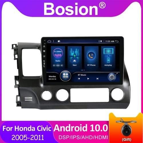 Bosion Android 10.0 Car Radio Multimedia Player For Honda Civic 8 2005-2011 Navigation GPS 4G Wifi DSP IPS HDMI AHD Carplay DAB