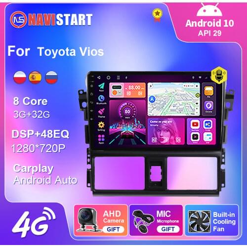 6+128G Autoradio Bluetooth Android 10 Car Radio for Toyota Vios 2014 2015 2016 2 Din Multimedia Player Carplay Gps Navigation