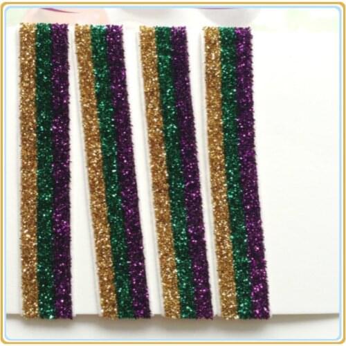 Price Negotiated) 5/8" Lavender / Emerald / Gold Striped Stretch Glitter Velvet Ribbon