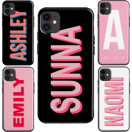 Pink CUSTOM Name INITIALS MONOGRAM For iPhone 12 Pro Max mini Case For iPhone 11 Pro Max XS XR X 6S 7 8 Plus SE 2020 Cover