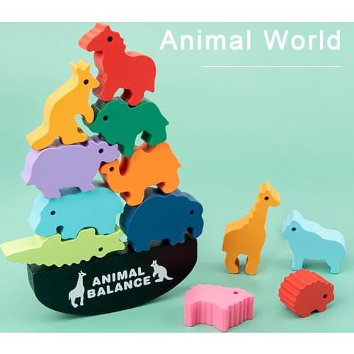 Wooden Puzzle Toy Animals Balance Training Game Kit Educational Preschool Toy Building Blocks Baby Learning Toys For Kids Gift