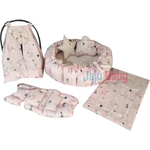 Jaju Baby Pink Moon Pattern Set Design Luxury Play Mat Babynest, Foldable Baby Mattress, Playmat, Mattress, Baby Mattress