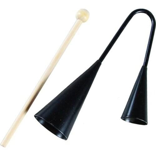 Kids Early Education Agogo Bell Traditional Small Musical Two Tone Children Beater Instrument with Wooden Stick (Black)