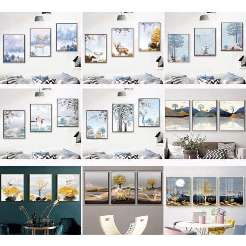 DIY 40x50cm 3Pcs Paint By Numbers Deer Scenery Home Decoration Oil Painting By Numbers Full Set For Adults