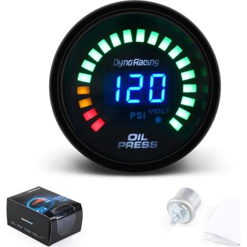 Dynoracing 2" 52mm Digital Analog 20 LED Car Oil Pressure Gauge 0~120 Psi Oil Press Meter With Sensor Car Meter