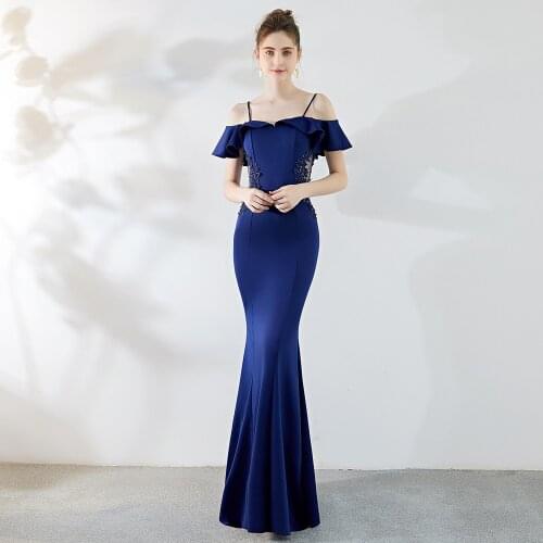 Elegant Women Evening Dress Ruffles Off The Shoulder Mesh Backless Mermaid Party Gowns Spaghetti Strap Sexy Robe Formal Dresses