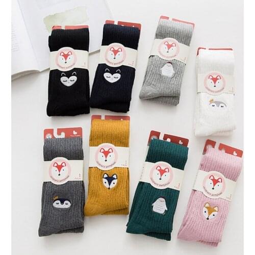 Autumn And Winter New Products Double Needles animals Embroidery cotton all-match pure color Panty Hose for cute baby girls