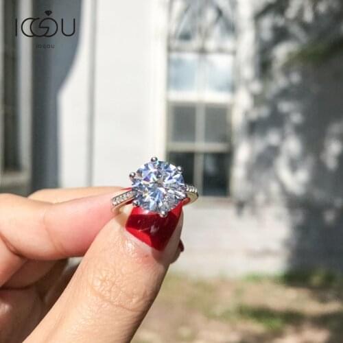 IOGOU Luxury 4.0CT 10mm NSCD Solitaire Ring Women Genuine 925 Sterling Silver Rings Engagement Sona Female Wedding Finger Rings
