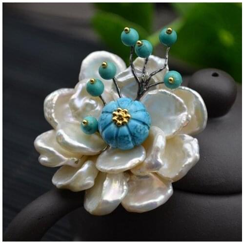 Italian handmade designs natural shaped pearls beeswax purple brooch pendants