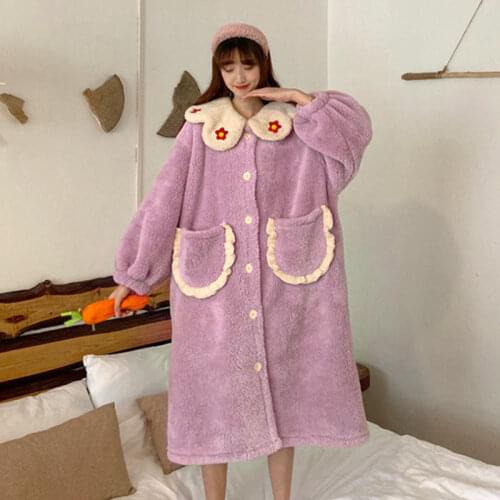 Kawaii Flannel Robes for Teen Girls Winter Sweet Sleepwear Cute Women Bathrobe Nightwear Bedroom Set Cotton Plus Size Nightgowns