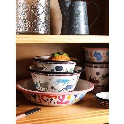 Cute Cat Ceramic Bowl Tableware Rice Bowl Soup Bowl Household Breakfast Bowl Japanese Cartoon Breakfast Cup Water Cup