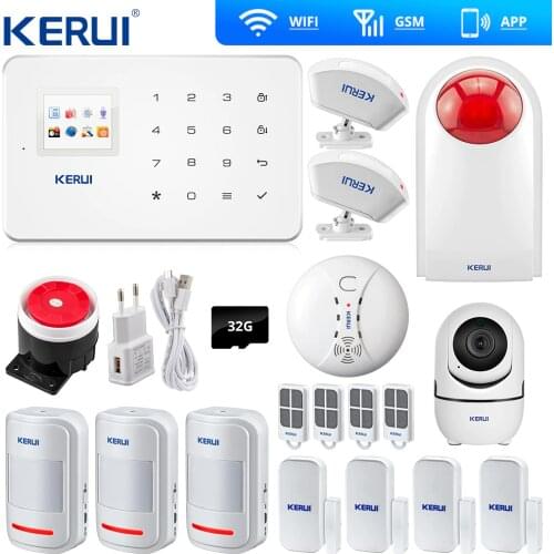 Kerui G18 Wireless GSM Home Security Alarm System ISO Android APP TFT Touch Panel Wifi IP Camera Smoke Sensor