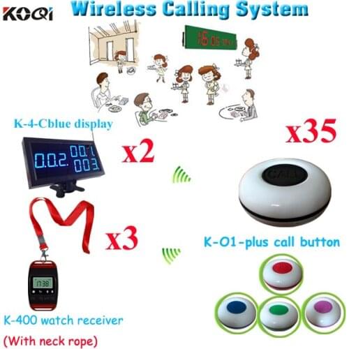 Waiter Buzzer Call System Button Elegant Wireless Calling For Restaurant(2pcs display+ 3pcs watch+35pcs call button)