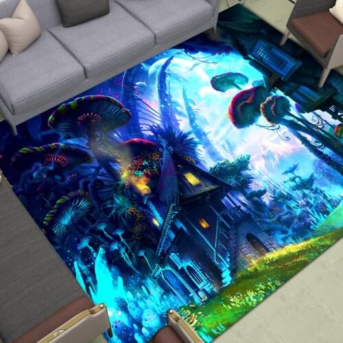 Dreamy Fairy Tales Area Rugs Large Mushroom Home Floor Mats Living Room Bedroom Decoration Carpet Print Tree Castle