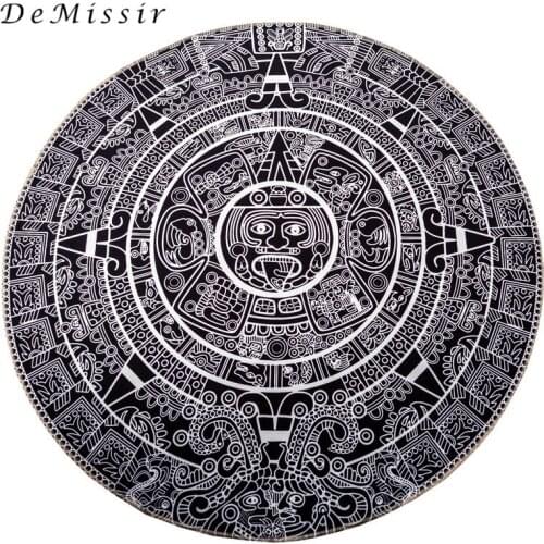 DeMissir Mayan Totem Round Carpet Diameter 60~180/200cm Large Floor For Living Room Anti-Slip Chair Table Rug tapete quarto