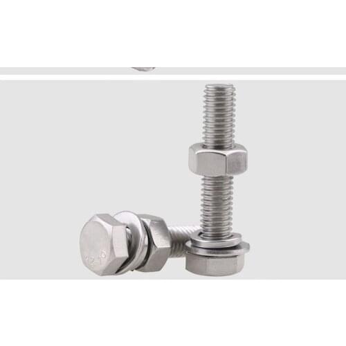 M3M4M5 304 Stainless Steel Hex Bolt Screw Nut Set Daquan Long Screw Flat Pad Spring Pad 20 Pcs