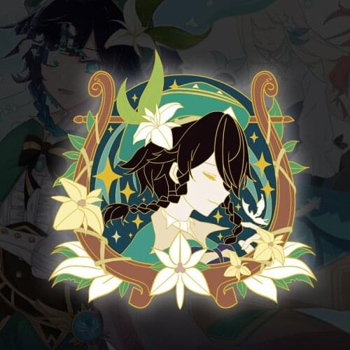 Anime Genshin Impact Barbatos Venti Cosplay Cartoon Costume Props Metal Badge Pin