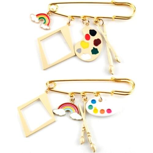 Trendy Watercolor Pen Palette Rainbow Enamel Metal Lapel Pins Badges Pendant Brooches For Kids Children Friends Jewelry Gift