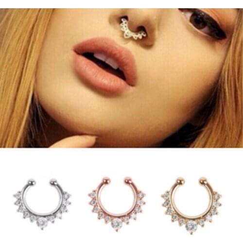 Trendy Geometric Nose Ring Body Piercing Faux Body Jewelry Hoop For Women Crystal Nose Rings & Studs Women Jewelry