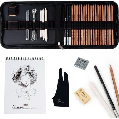 29pcs Sketch Pencil Set Professional Sketching Drawing Kit+Sketchbook Book+Glove for Painter School Students Art Supplies