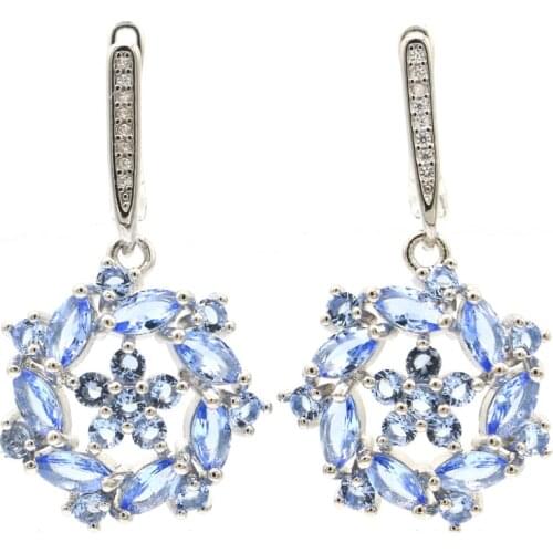 35x20mm SheCrown Stunning Created Blue Aquamarine Violet Tanzanite For Ladies Daily Wear Silver Earrings Wholesale
