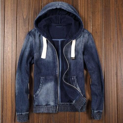 Simple Fashion Man Hooded Jeans Jacket and Coat Streetwear Plus Size XXXL Jean Jacket Men Imported European Jacket Men A226