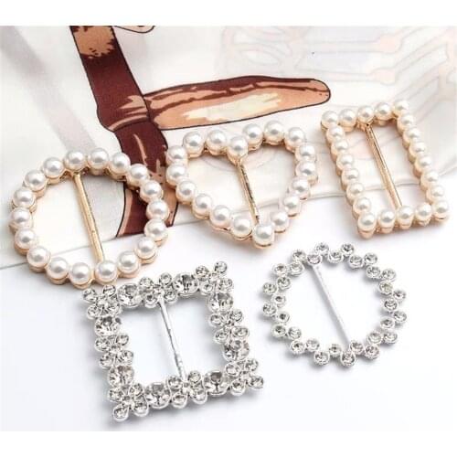 1PCS High Quality Pearl Rhinestone Shirt Sweater Clothing Button Ribbon slider buckle Wrap Hair bow Center Buckles Accessories