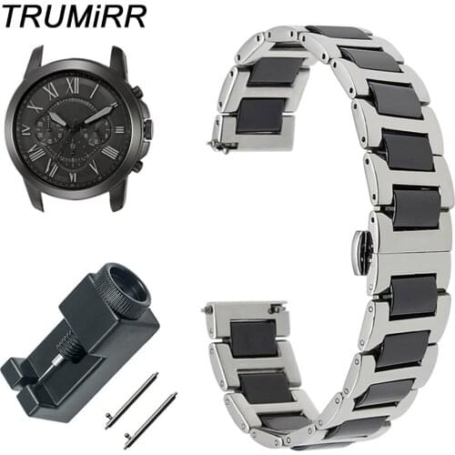 Ceramic + Stainless Steel Watch Band for Fossil Q Tailor Gazer Founder Wander Crewmaster Grant Marshal Quick Release Wrist Strap