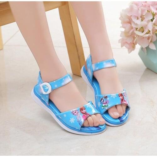 Summer Children Shoes Baby Girls Sandals Cartoon Frozen Anna Elsa Beach Soft Sandals Non-Slip Kids Breathable Cute Flat Shoes