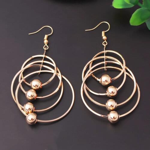 European Exaggerated Big Round Swing Bead Drop Earrings For Women Multi-layer Circle Tassel Long Earring Brincos Fashion Jewelry