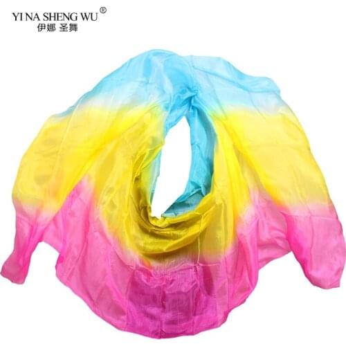 Belly Dance Silk Veil Shawl Scarf Belly Dance Practice Performance Props Hand Dyed Colorful Belly Dance Silk Veil 250/270* 114cm