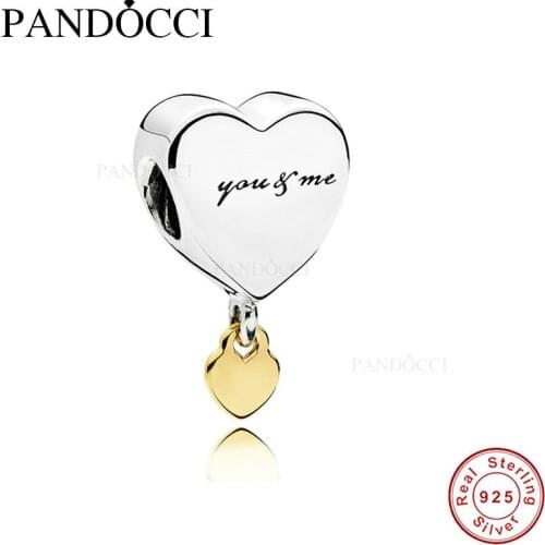 QANDOCCI Charms Fit Original Beads Bracelet Silver 925 Jewelry You & Me Heart Beads for Jewelry Making Valentines Day Gift