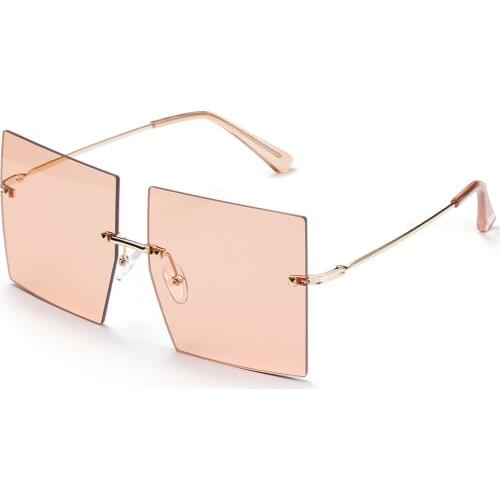 Veshion Big Square Sunglasses for Women Rimless Uv400 Orange Brown Male Sun Glasses Metal Gold Summer Style Trendy Dropship