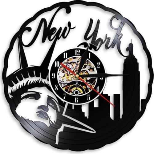 New York Cityscape Contemporary Exclusive Wall Clock Wall Decor NYC Skyline Vinyl Record Wall Clock Watches Unique Travel Gifts