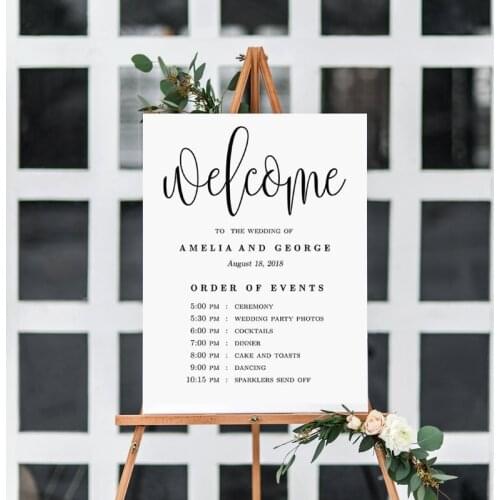 Wedding Welcome Order of Events Sign Personalized Canvas Painting , Custom Name and Date Poster Print Wedding Shower Party Decor