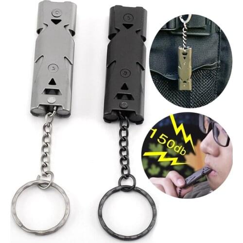 Outdoor EDC Survival Whistle High Decibel Double Pipe Whistle Stainless Steel Alloy Keychain Cheerleading Emergency Multi Tool