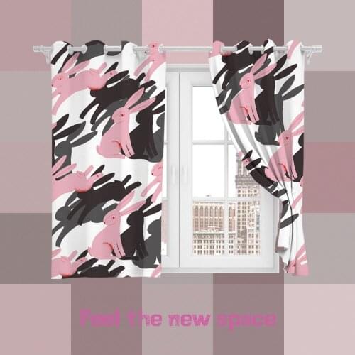 Perforated Hook 3D Blackout Curtains Girl Pink Rabbit Doll Custom Full Blackout Sunscreen Windows Bedroom Living Room Decoration