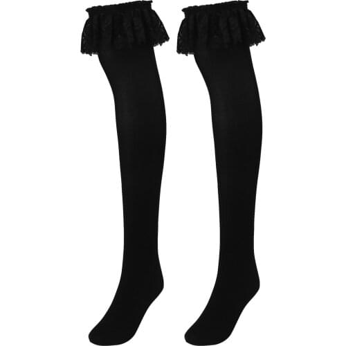 Women Cosplay Costumes Socks Soft Thigh High Stockings Ladies Girls Autumn Winter Solid Color Lace Trimming Hosiery Long Socks