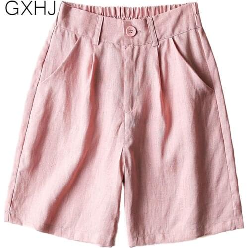 Women cotton shorts Summer Casual Solid Drawstring shorts high waist loose shorts for women Soft Cool female short LHJ171