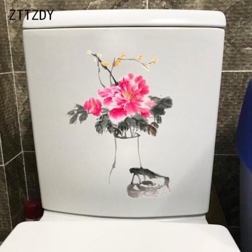 ZTTZDY 16.1*22.2CM Flower Ink Bottle WC Toilet Sticker Classical Art Home Wall Decal Decor T2-0460