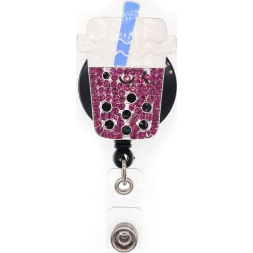 10pcs/lot Rhinestone Coffee Cup Card badge Reels Retractable DIY Enamel For Gift Medical Nurse Badge Holder