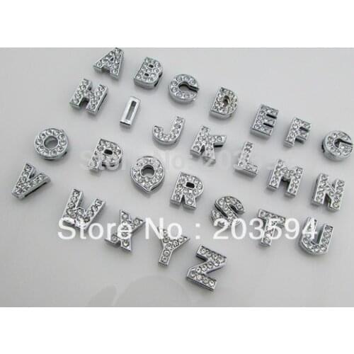 130pcs 8mm A-Z Full Rhinestone Slide letters Charm DIY Accessories fit pet collar