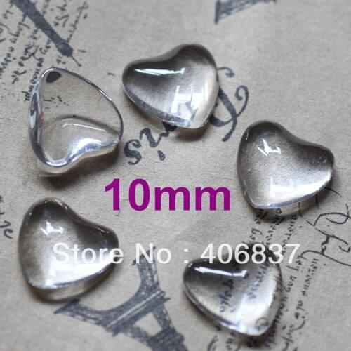 200pcs/Lot, Good Quality 10mm Dome Heart Transparent Clear Magnifying Glass Cabochon