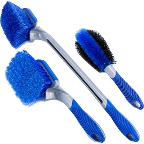 3PCS Car Wheel/Tire Brush Car Wash Brush with Handle Special Cleaning Supplies Tool Steel Ring Rims Wheel Brush