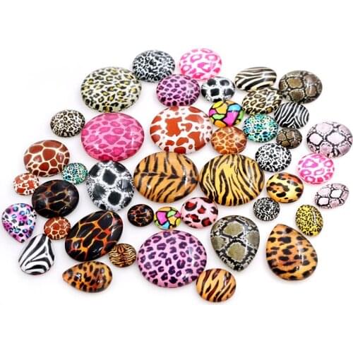 8mm-25mm Drop Oval Round Leopard print Mix Random Cabochons Fit Retro fashion Cabochon Base For Bracelet Ear Studs