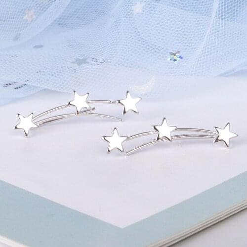 925 Sterling Silver Star Stud Earrings For Women Wedding Female Pendientes Hypoallergenic A198