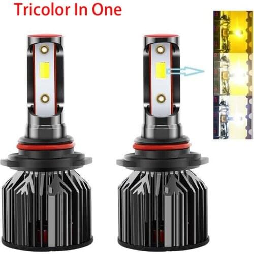 Car Tricolor Compact LED MINI Canbus Car Headlight H1 H7 H4 H11 9005 9006 9012 9003 HB2 H8 Dual Color Bulbs White Yellow 3000K