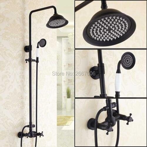 Free shipping Vintage Oil Rubbed Bronze Bath Faucet With Rainfall Shower Head Bathroom Wall Mount Blackened Shower Set New GI272